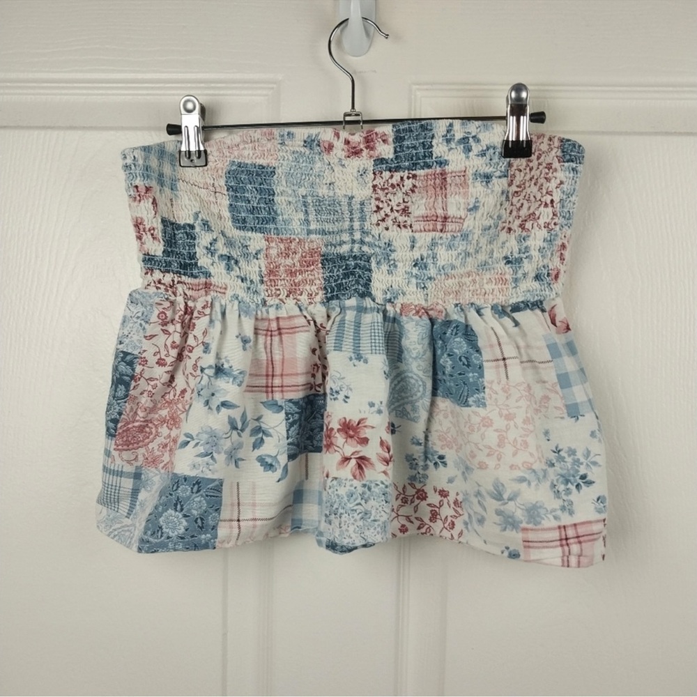 American Eagle Women's Medium Floral Patchwork Babydoll Ruffle Bandeau Tupe Top